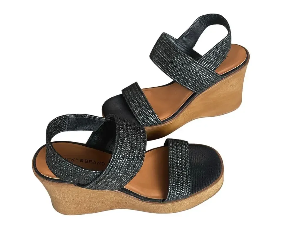 Platform Wedge Heel Sandals BlackSize 6.5M Slip On Open Toe Festival Party Fair